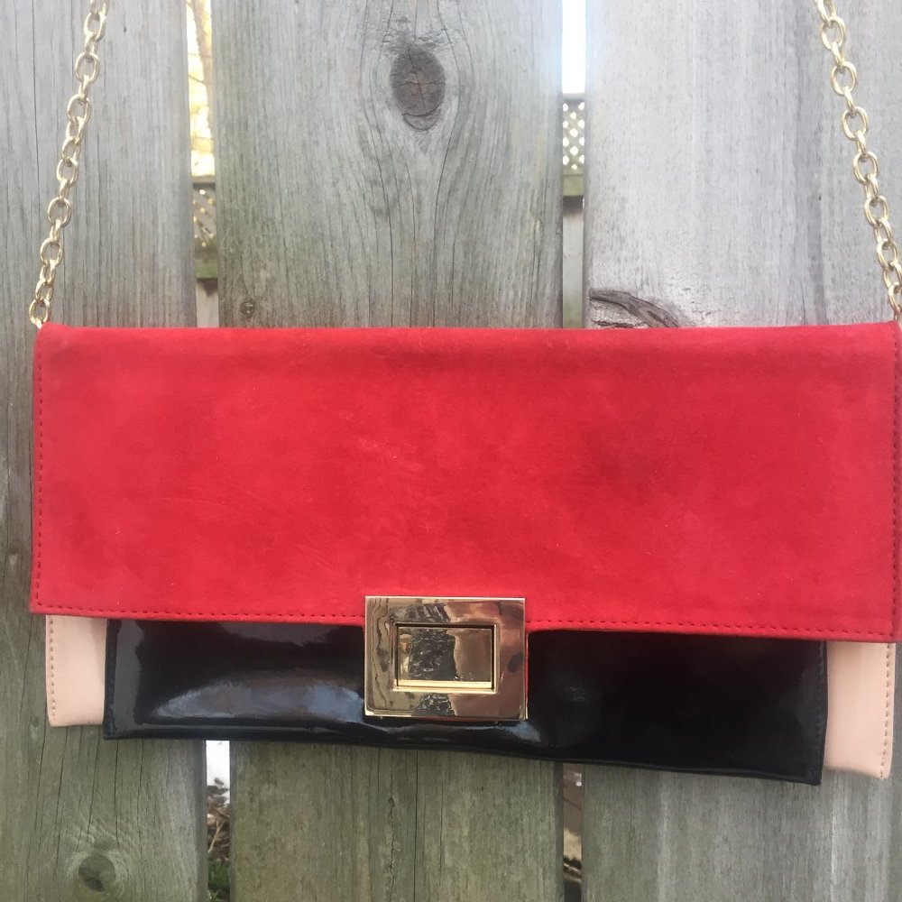 Aldo colour block red black & tan purse w/shoulder strap